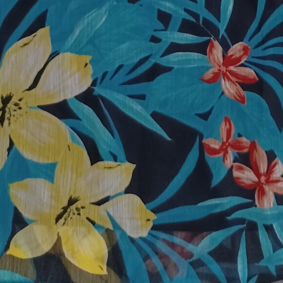 Women's ALYX Polynesian Tiki Hawaiian Floral Sheer w/ solid lining Top Sz Large - Picture 9 of 10